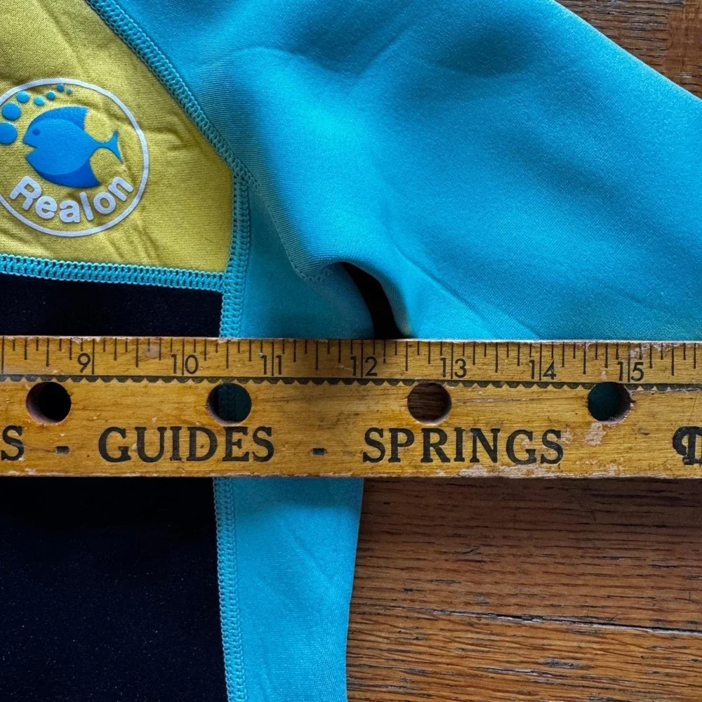 Realon Kids Full Body Wetsuit Teal Yellow‎ Black Neoprene Size S Long Sleeve